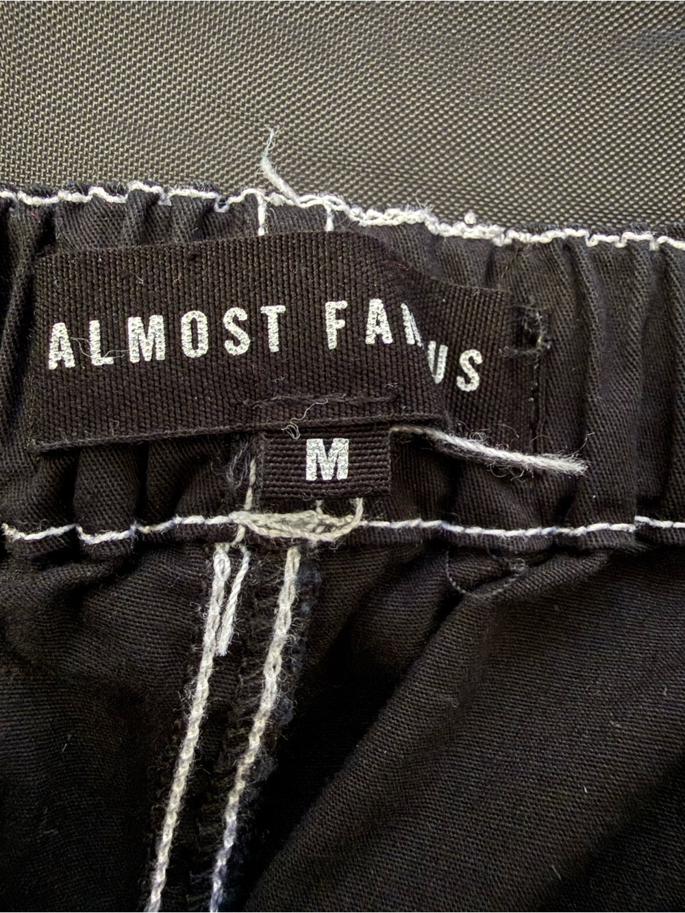 Almost Famous Black Cargo Jogger Pants with White Contrast Stitching Size M - Picture 9 of 10
